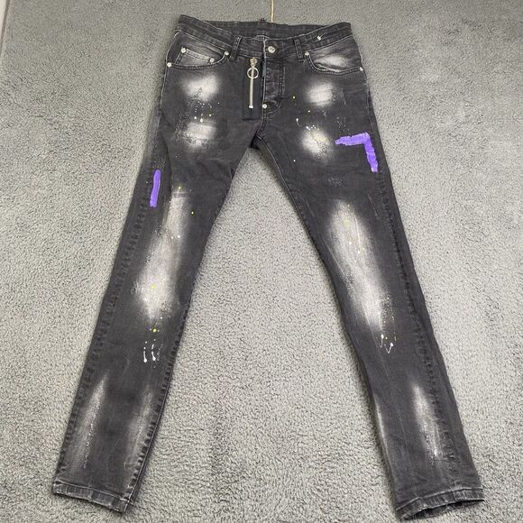 Dsquared2 Jeans Mens 30 Black Distressed Paint Splatter Slim Fit Made in Italy - Picture 1 of 15
